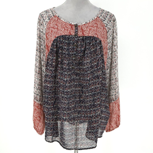 Lucky Brand Top Plus Size 2X Red Black White Sheer Chiffon Blouse Casual Career - Picture 14 of 16